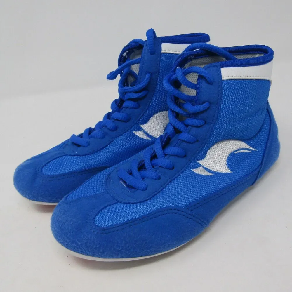 HONG GANG Youth Kids Blue Wrestling Shoes Lace Up Mat Footwear Boys Size 1.5